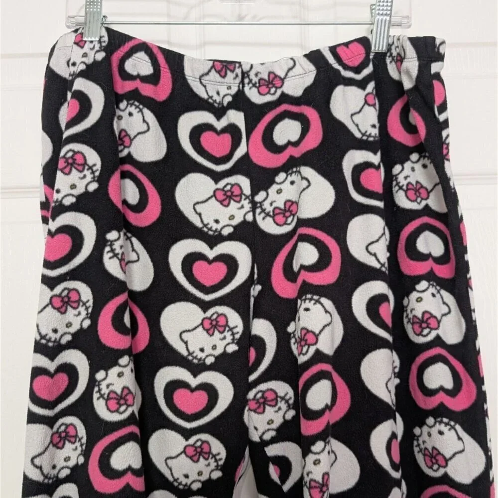 Sanrio Hello Kitty Heart Fleece PJ Pants Womens Size 2X Black Pull On Sleepwear